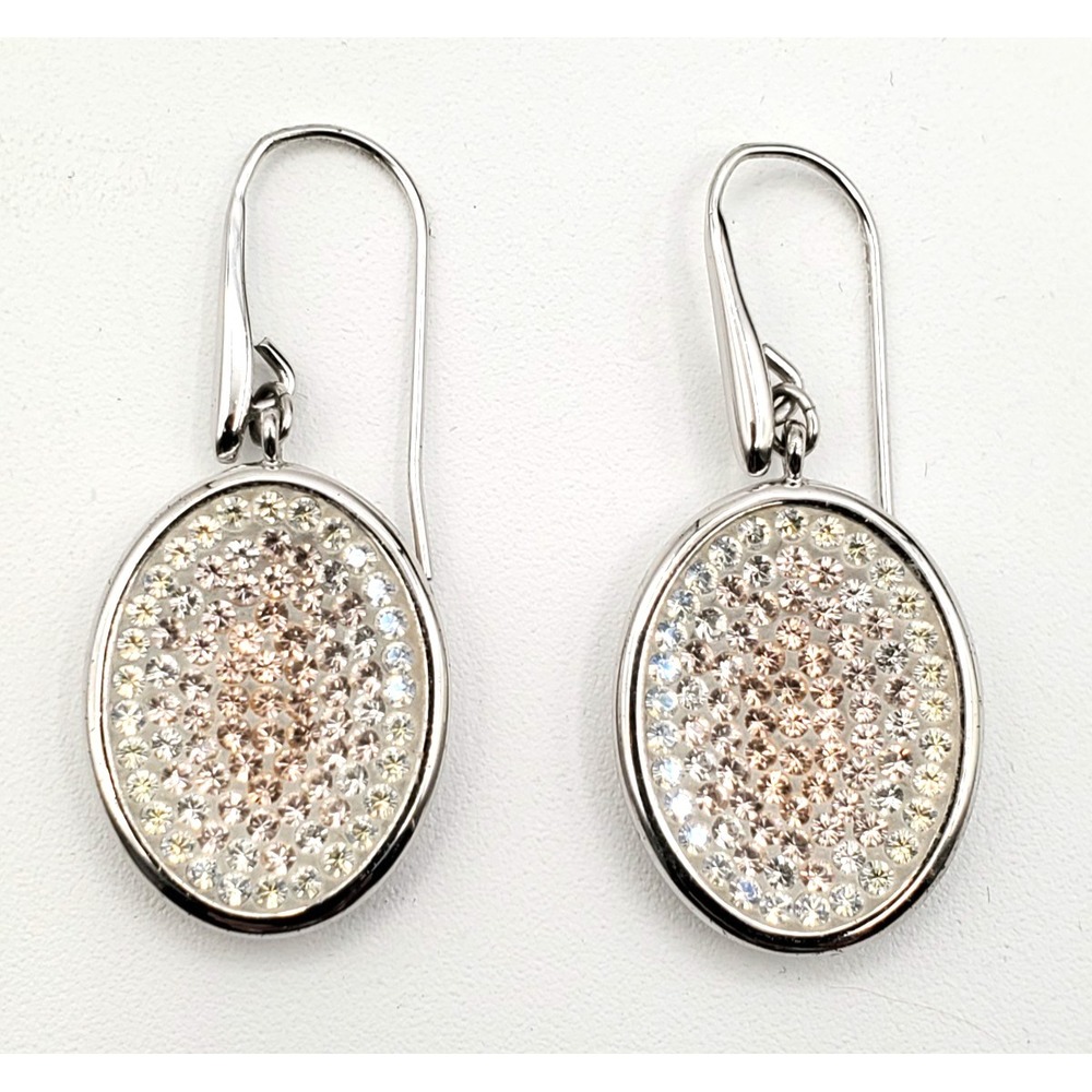 Vintage Swarovski Oval Pave Crystal Drop Earrings Clear To Champagne Silver Tone
